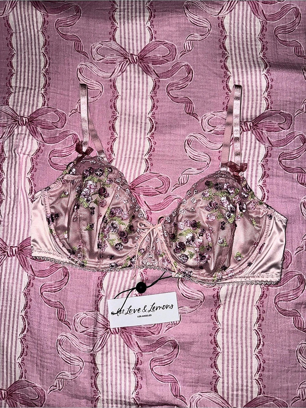 For Love & Lemons Rose Cluster Underwire Bra Pink